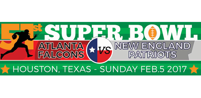 Super Bowl Atlanta falcons vs New Englands Patriots graphic