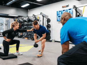 alloy personal training 2 clients with free weights